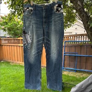 Vintage Unisex Koi Fish Embroidered Blue Jeans